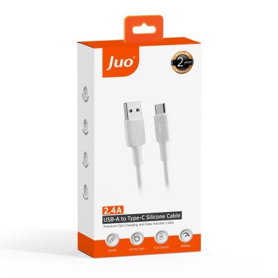 Juo 12W USB-A to Type-C Silikon Hızlı Şarj ve Data Kablosu Beyaz 2 Metre - 7