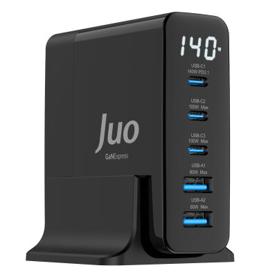 Juo 140W GaN PD 3.1 Masaüstü Hızlı Şarj Cihazı 3 Type-C + 2 USB-A iPhone & MacBook & Laptop Uyumlu Şarj Aleti
