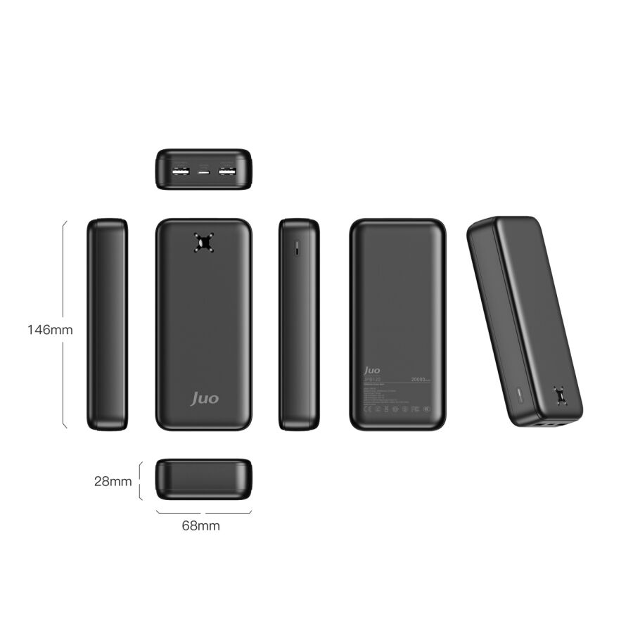 Juo 20000 mAh 10.5W Çift USB-A Çıkışlı Powerbank Taşınabilir Hızlı Şarj Cihazı Siyah - 4