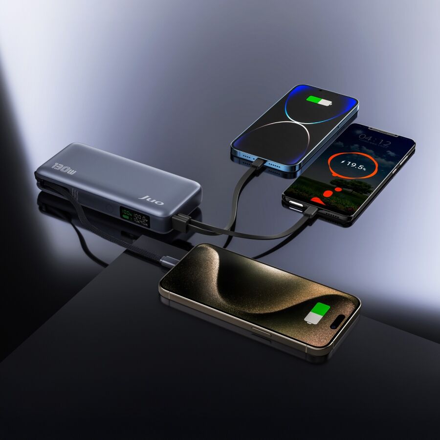 Juo 20000 mAh 130W LED Ekranlı USB- A + Type-C Kablolu Powerbank Taşınabilir Hızlı Şarj Cihazı - 5