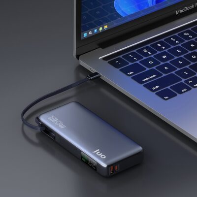 Juo 20000 mAh 130W LED Ekranlı USB- A + Type-C Kablolu Powerbank Taşınabilir Hızlı Şarj Cihazı - 3