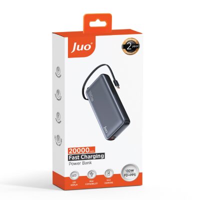 Juo 20000 mAh 130W LED Ekranlı USB- A + Type-C Kablolu Powerbank Taşınabilir Hızlı Şarj Cihazı - 8
