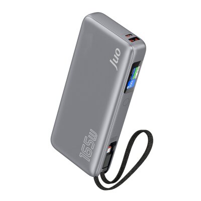 Juo 20000 mAh 165W LED Ekranlı USB-A + Type-C Kablolu Taşınabilir PD Hızlı Şarj Cihazı Powerbank