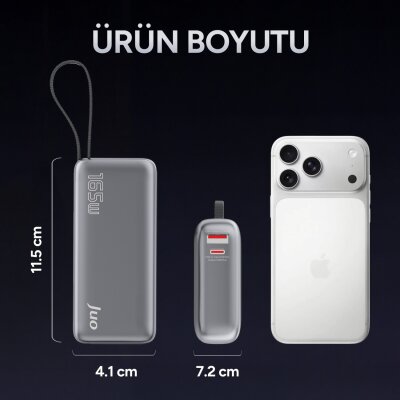 Juo 20000 mAh 165W LED Ekranlı USB-A + Type-C Kablolu Taşınabilir PD Hızlı Şarj Cihazı Powerbank - 8