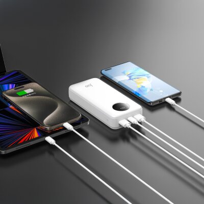 Juo 20000 mAh 22.5W Dijital Led Ekranlı Taşınabilir Hızlı Şarj Cihazı Powerbank Beyaz - 3