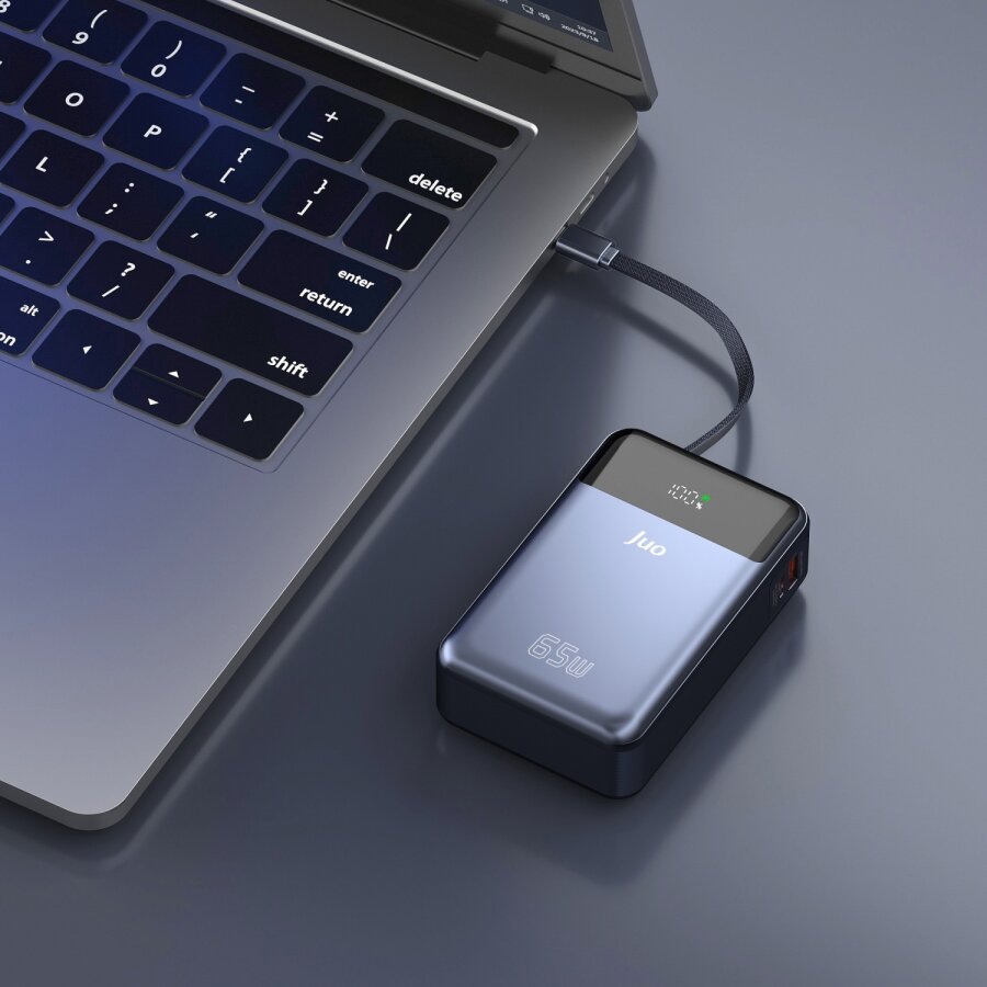Juo 20000 mAh 65W LED Ekranlı USB-A + Type-C Kablolu Taşınabilir Hızlı Şarj Cihazı Powerbank - 5