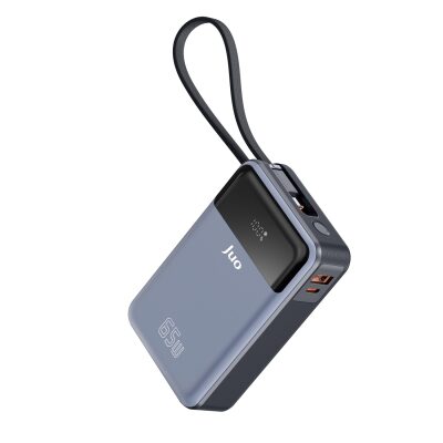 Juo 20000 mAh 65W LED Ekranlı USB-A + Type-C Kablolu Taşınabilir Hızlı Şarj Cihazı Powerbank