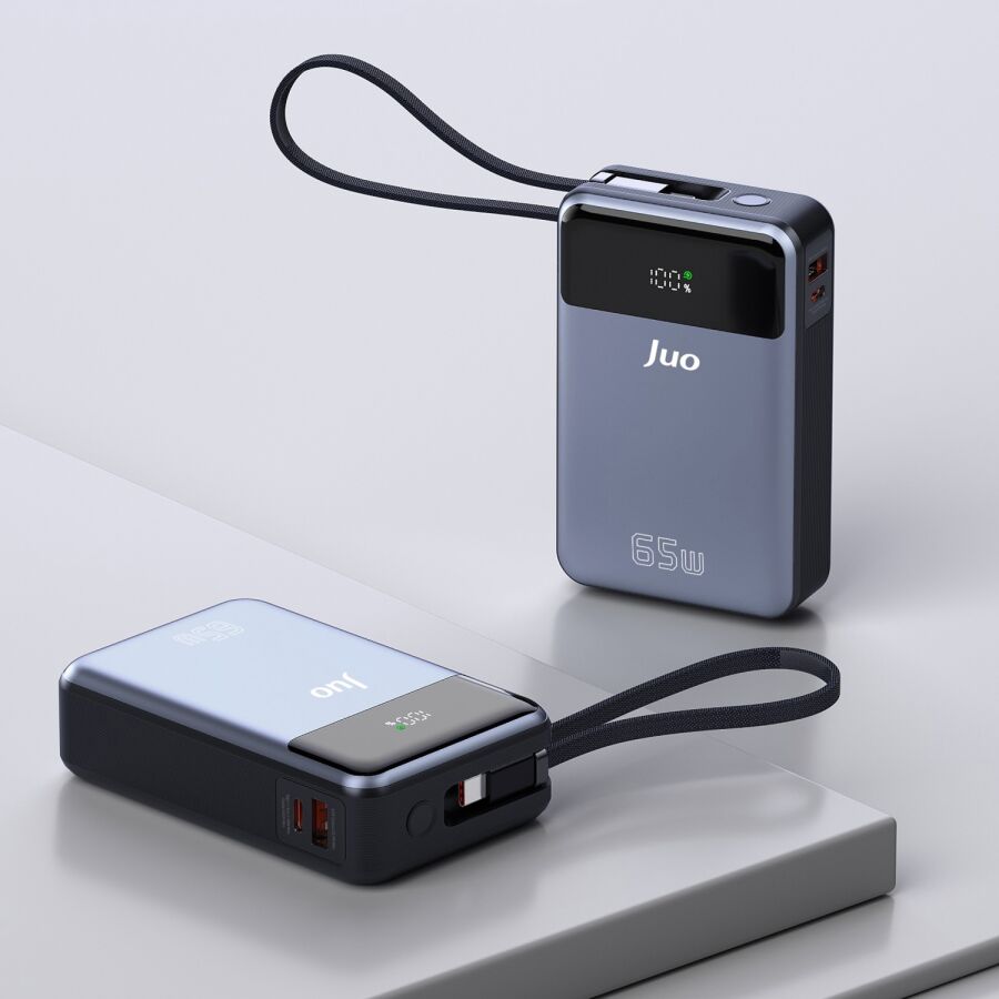 Juo 20000 mAh 65W LED Ekranlı USB-A + Type-C Kablolu Taşınabilir Hızlı Şarj Cihazı Powerbank - 2