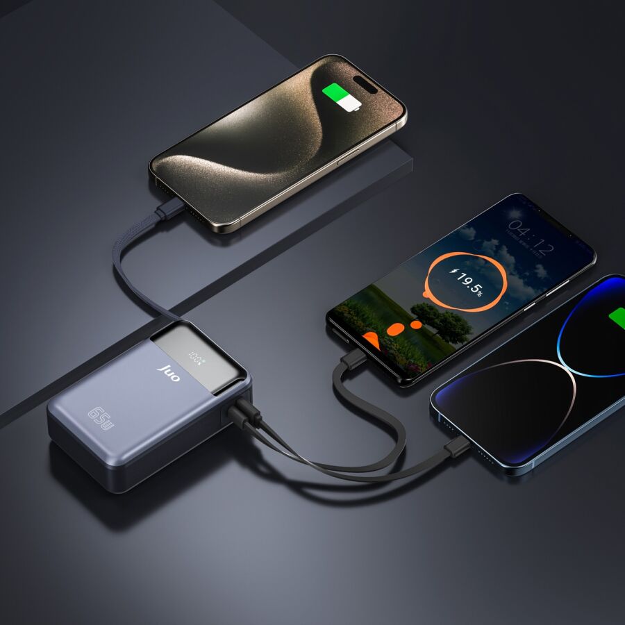 Juo 20000 mAh 65W LED Ekranlı USB-A + Type-C Kablolu Taşınabilir Hızlı Şarj Cihazı Powerbank - 4