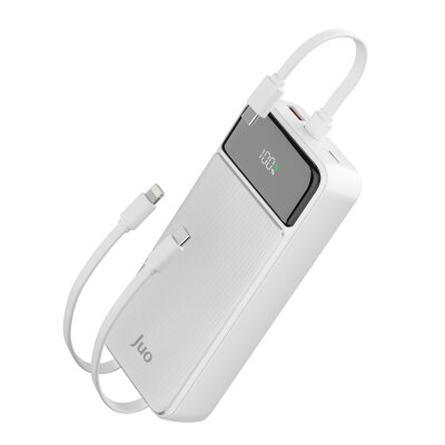 Juo 20000mAh 22.5W Led Ekranlı Lightning ve Type-C Kablolu Powerbank Taşınabilir Hızlı Şarj Cihazı Beyaz