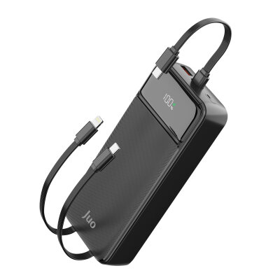 Juo 20000mAh 22.5W Led Ekranlı Lightning ve Type-C Kablolu Powerbank Taşınabilir Hızlı Şarj Cihazı Siyah
