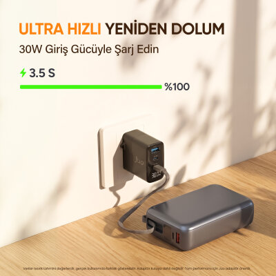 Juo 20000mAh 45W LED Ekranlı USB-A + Type-C Dahili Kablolu Powerbank Taşınabilir PD Hızlı Şarj Cihazı - 4