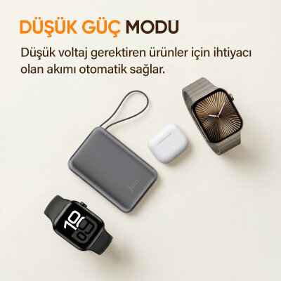 Juo 20000mAh 45W LED Ekranlı USB-A + Type-C Dahili Kablolu Powerbank Taşınabilir PD Hızlı Şarj Cihazı - 7