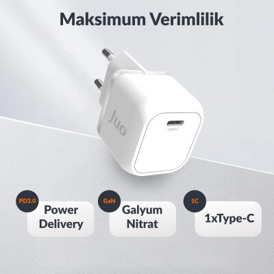 Juo 20W GaN USB-C Şarj Aleti iPhone & iPad & Android Uyumlu PD QC4.0 Type-C Hızlı Şarj Cihazı Beyaz - 6