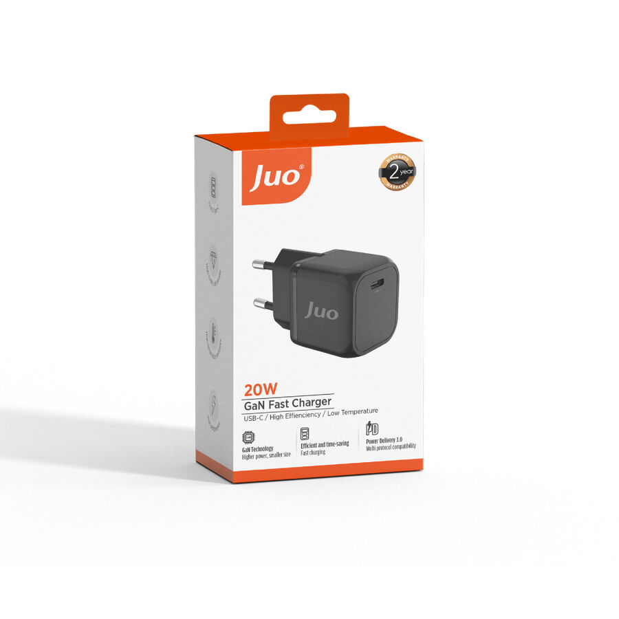 Juo 20W GaN USB-C Şarj Aleti iPhone & iPad & Android Uyumlu PD QC4.0 Type-C Hızlı Şarj Cihazı Siyah - 12