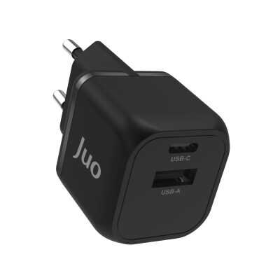 Juo 20W GaN USB-C + USB-A Şarj Aleti iPhone & iPad & Android Uyumlu PD QC4.0 Type-C Hızlı Şarj Cihazı Siyah - 3