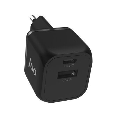 Juo 20W GaN USB-C + USB-A Şarj Aleti iPhone & iPad & Android Uyumlu PD QC4.0 Type-C Hızlı Şarj Cihazı Siyah - 2