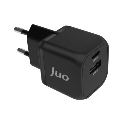 Juo 20W GaN USB-C + USB-A Şarj Aleti iPhone & iPad & Android Uyumlu PD QC4.0 Type-C Hızlı Şarj Cihazı Siyah - 5