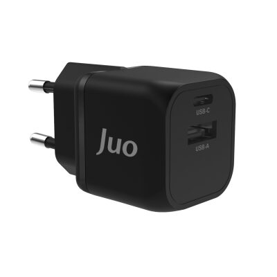 Juo 20W GaN USB-C + USB-A Şarj Aleti iPhone & iPad & Android Uyumlu PD QC4.0 Type-C Hızlı Şarj Cihazı Siyah