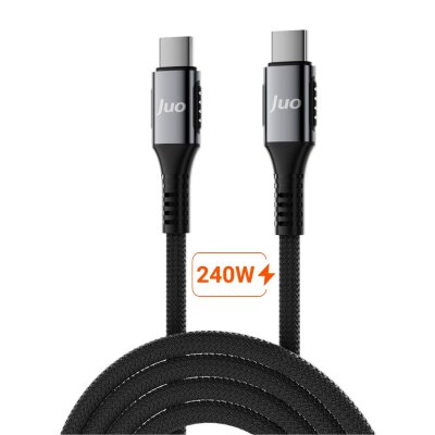 Juo 240W 5A E-Mark Çipli Örgülü USB PD Type-C to Type-C Hızlı Şarj ve Data Kablosu 1 Metre 