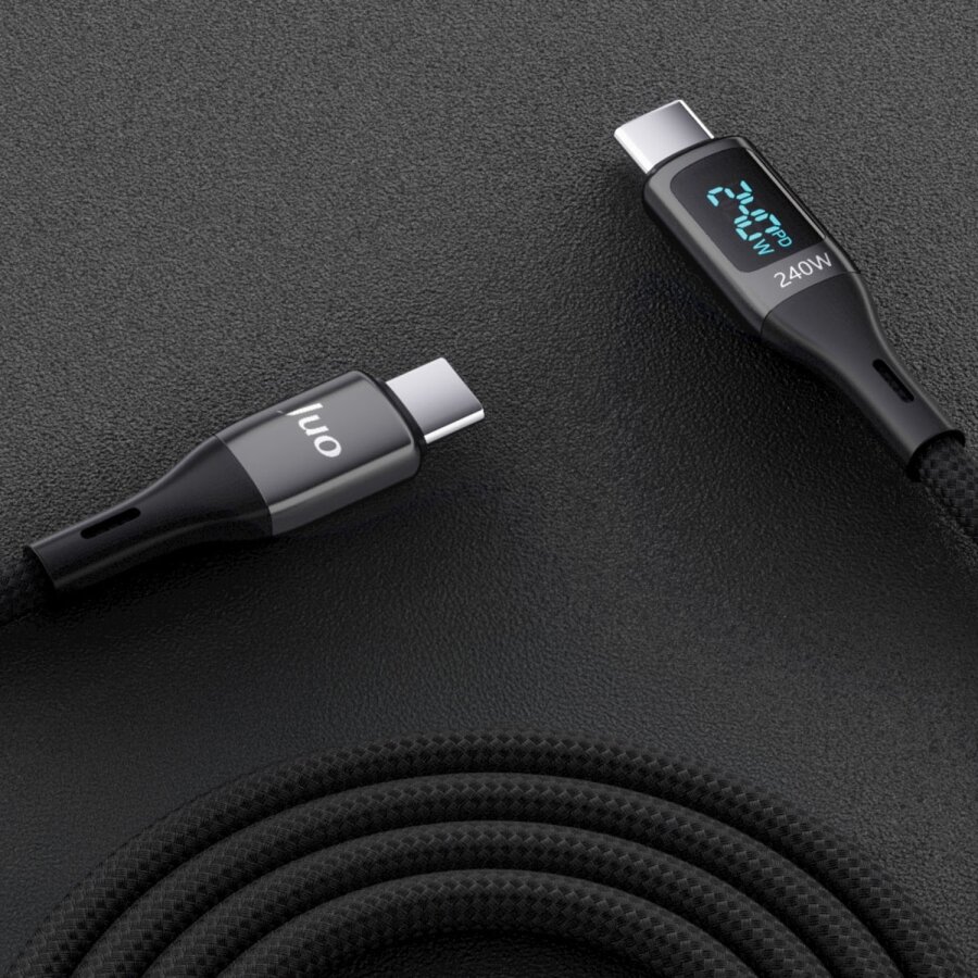 Juo 240W Dijital Led Ekranlı E-Mark Çipli PD 3.1 USB Type-C to Type-C Hızlı Şarj ve Data Kablosu 1 Metre - 3