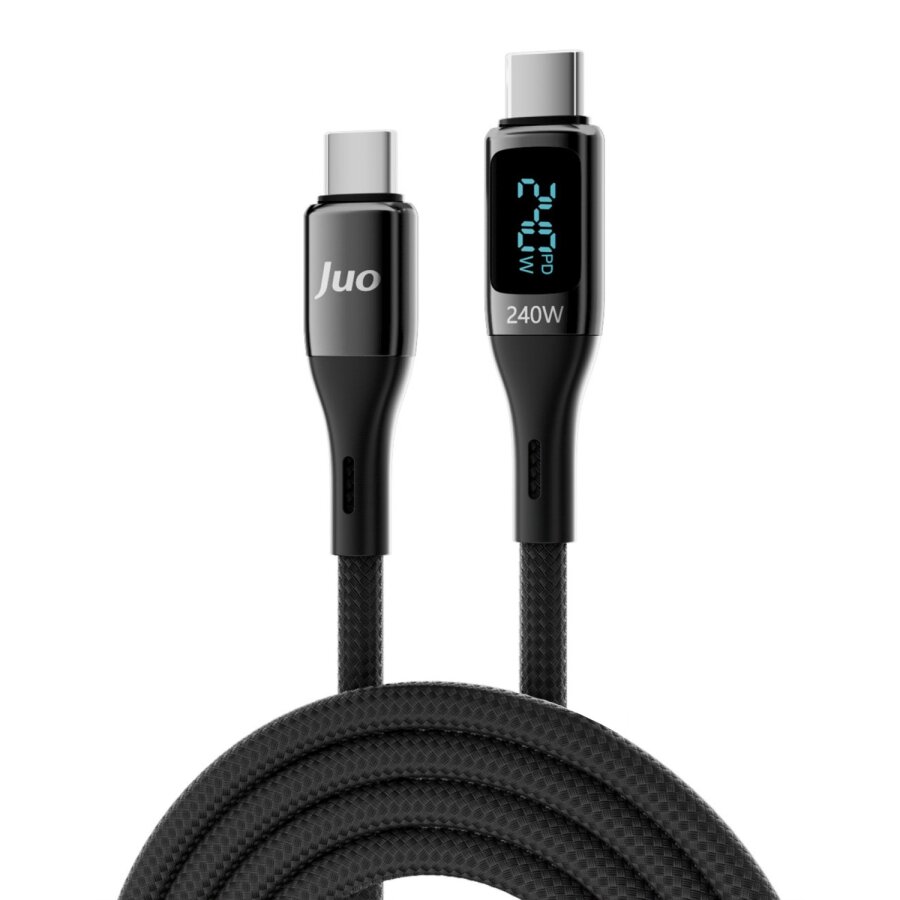 Juo 240W Dijital Led Ekranlı E-Mark Çipli PD 3.1 USB Type-C to Type-C Hızlı Şarj ve Data Kablosu 2 Metre - 1