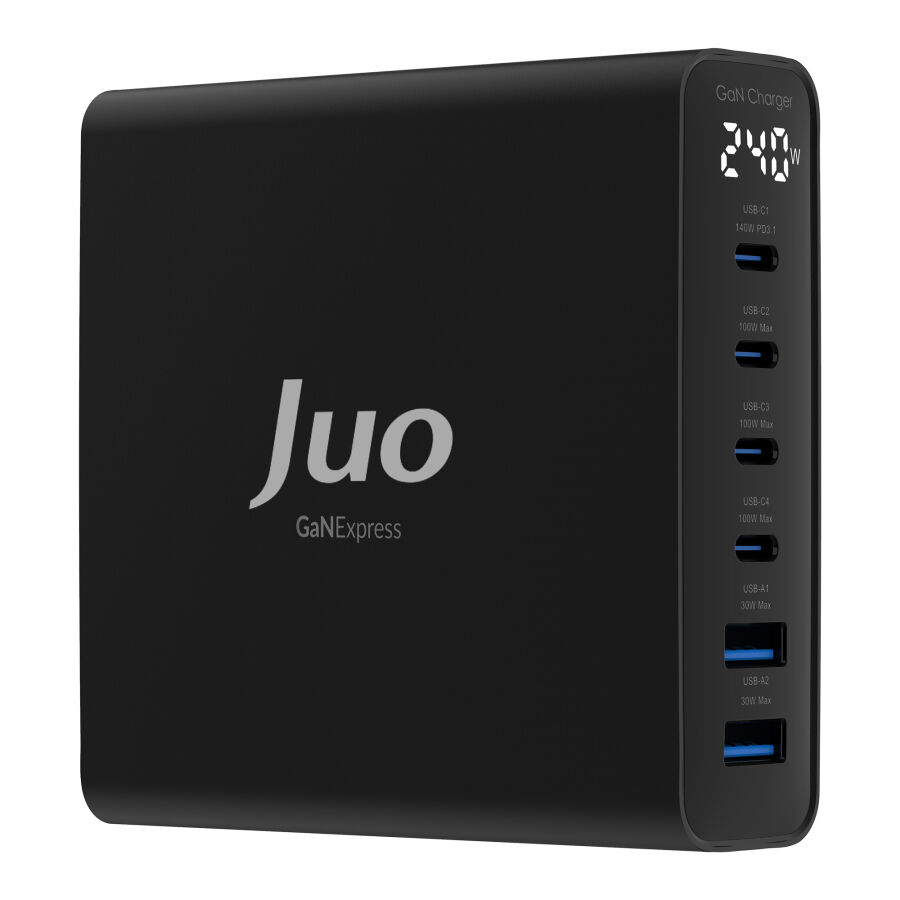 Juo 240W GaN PD 3.1 Masaüstü Hızlı Şarj Cihazı 4 Type-C + 2 USB-A iPhone & MacBook & Laptop Uyumlu Şarj Aleti - 5