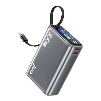 Juo 25000 mAh 100W LED Ekranlı USB-A + Type-C Kablolu Taşınabilir PD Hızlı Şarj Cihazı Powerbank