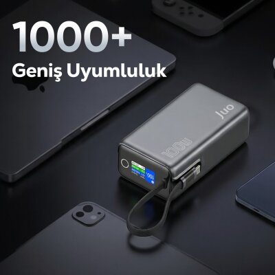Juo 25000 mAh 100W LED Ekranlı USB-A + Type-C Kablolu Taşınabilir PD Hızlı Şarj Cihazı Powerbank - 7