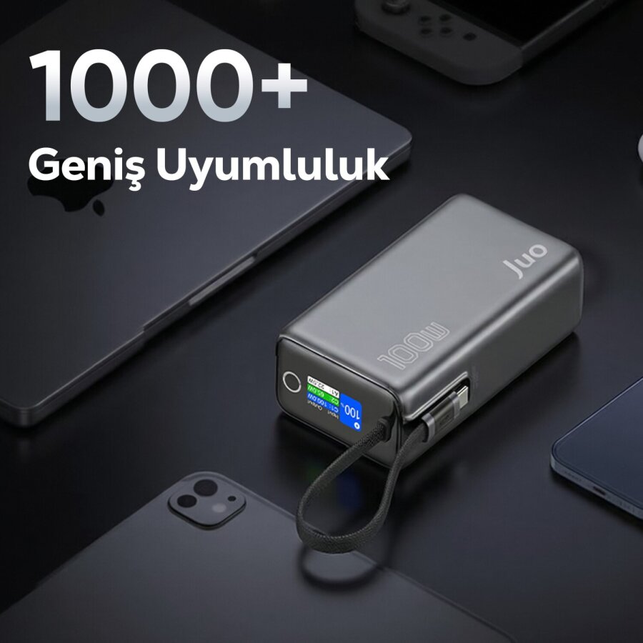 Juo 25000 mAh 100W LED Ekranlı USB-A + Type-C Kablolu Taşınabilir PD Hızlı Şarj Cihazı Powerbank - 7