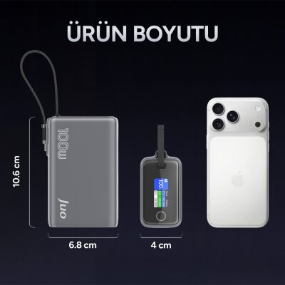 Juo 25000 mAh 100W LED Ekranlı USB-A + Type-C Kablolu Taşınabilir PD Hızlı Şarj Cihazı Powerbank - 8