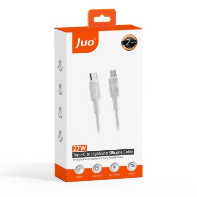 Juo 27W USB Type-C to Lightning iPhone iPad Silikon Hızlı Şarj ve Data Kablosu Beyaz 2 Metre - 7