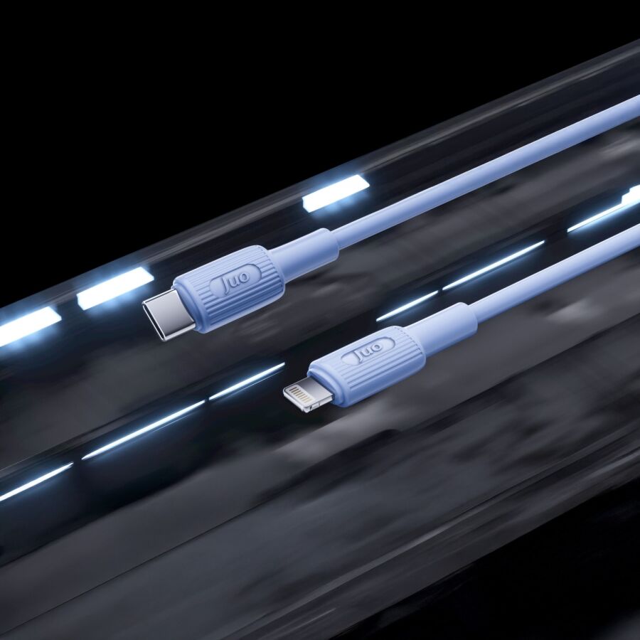 Juo 27W USB Type-C to Lightning iPhone iPad Silikon Hızlı Şarj ve Data Kablosu Mavi 1 Metre - 3