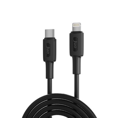 Juo 27W USB Type-C to Lightning iPhone iPad Silikon Hızlı Şarj ve Data Kablosu Siyah 1 Metre 
