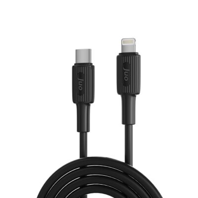 Juo 27W USB Type-C to Lightning iPhone iPad Silikon Hızlı Şarj ve Data Kablosu Siyah 2 Metre 