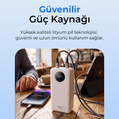 Juo 30000 mAh 22.5W Dijital Led Ekranlı Taşınabilir Hızlı Şarj Cihazı Powerbank Beyaz - 6