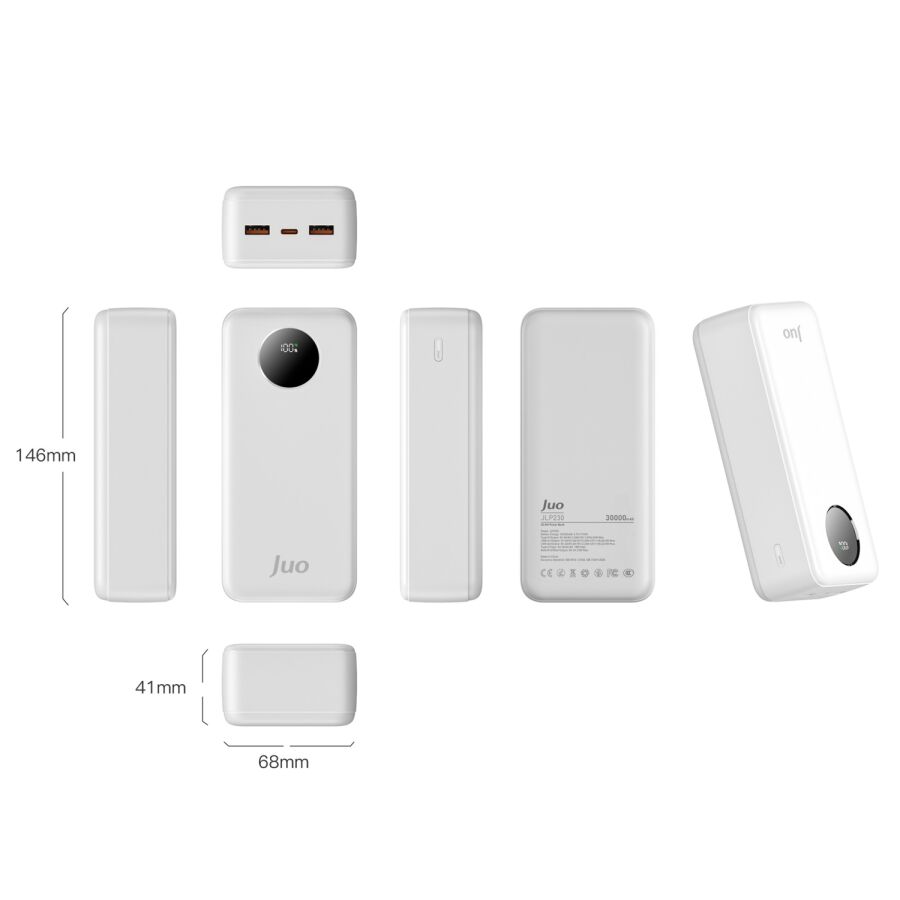 Juo 30000 mAh 22.5W Dijital Led Ekranlı Taşınabilir Hızlı Şarj Cihazı Powerbank Beyaz - 3