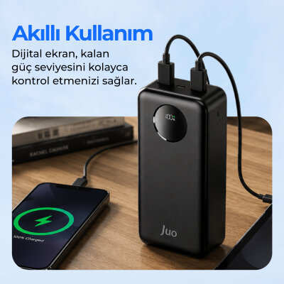 Juo 30000 mAh 22.5W Dijital Led Ekranlı Taşınabilir Hızlı Şarj Cihazı Powerbank Siyah - 8