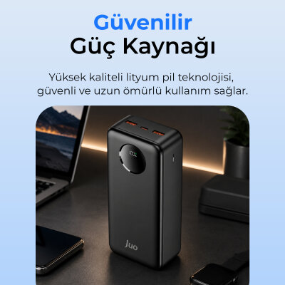 Juo 30000 mAh 22.5W Dijital Led Ekranlı Taşınabilir Hızlı Şarj Cihazı Powerbank Siyah - 6