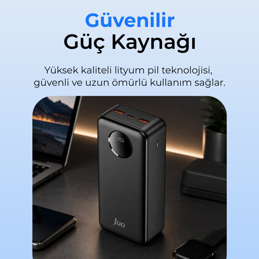Juo 30000 mAh 22.5W Dijital Led Ekranlı Taşınabilir Hızlı Şarj Cihazı Powerbank Siyah - 6
