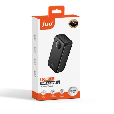 Juo 30000 mAh 22.5W Dijital Led Ekranlı Taşınabilir Hızlı Şarj Cihazı Powerbank Siyah - 6