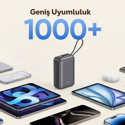 Juo 30000 mAh 65W LED Ekranlı USB-A + Type-C Dahili Kablolu Powerbank Taşınabilir PD Hızlı Şarj Cihazı - 6