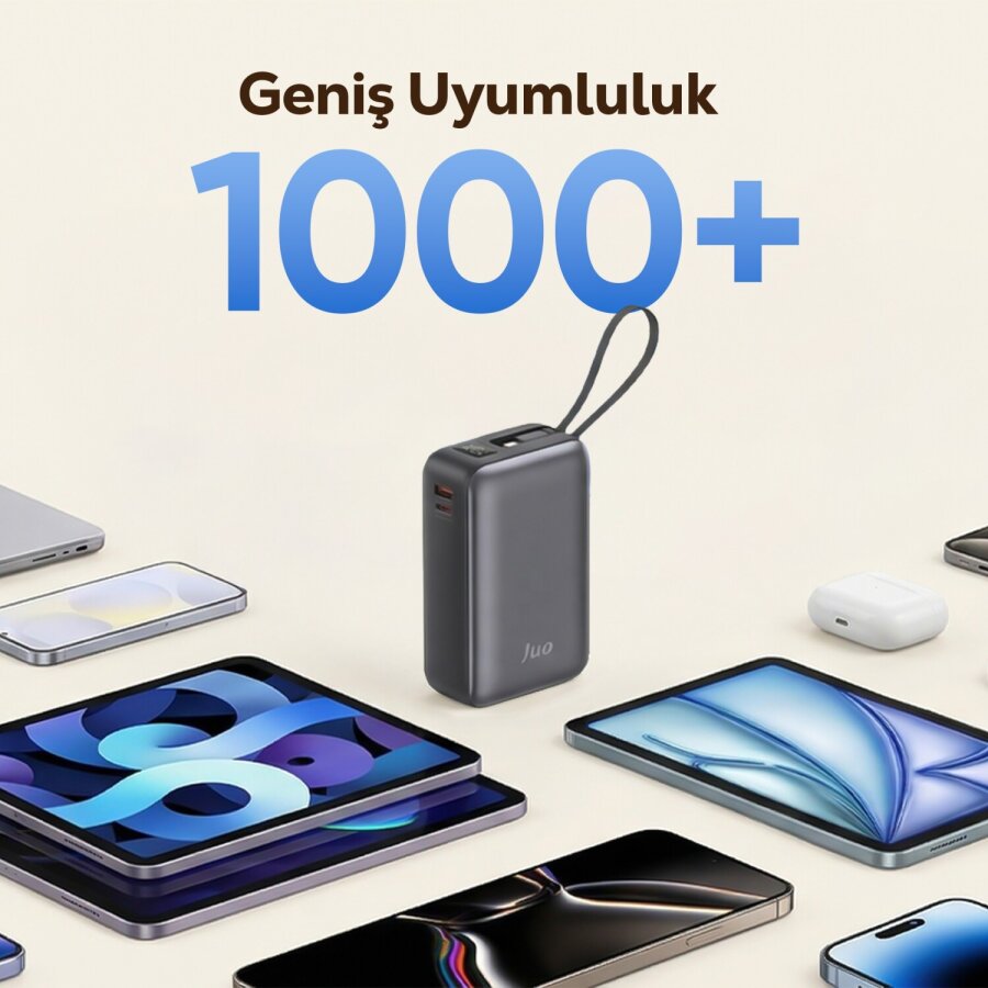 Juo 30000 mAh 65W LED Ekranlı USB-A + Type-C Dahili Kablolu Powerbank Taşınabilir PD Hızlı Şarj Cihazı - 6