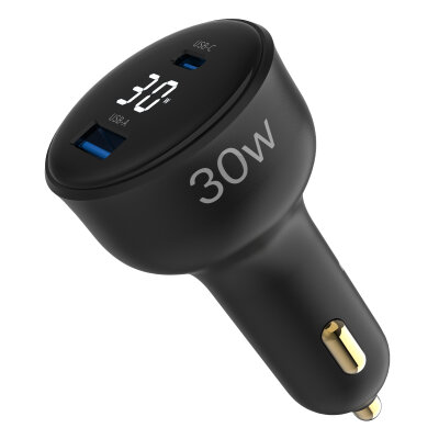 Juo 30W Led Ekranlı Type-C + USB-A Araç Şarj Aleti iPhone & Android & Tablet Araç içi Şarj Cihazı