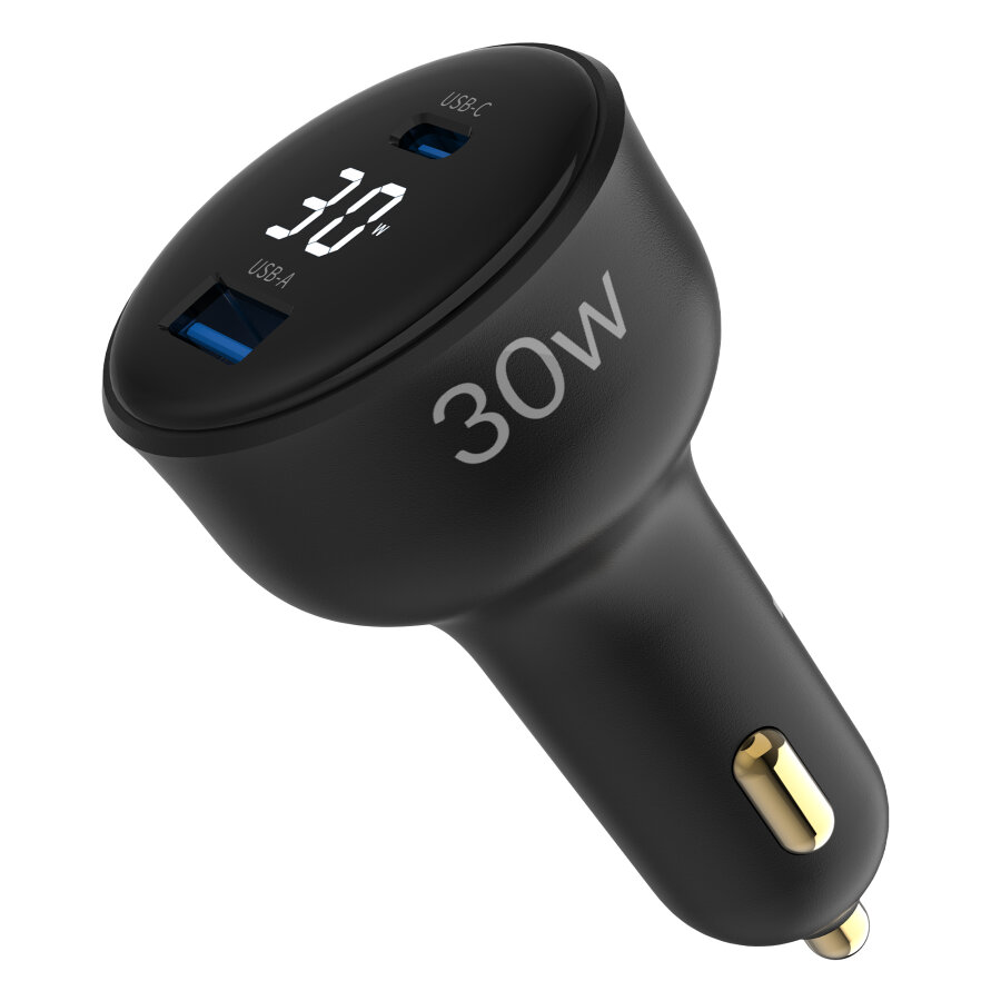 Juo 30W Led Ekranlı Type-C + USB-A Araç Şarj Aleti iPhone & Android & Tablet Araç içi Şarj Cihazı - 1