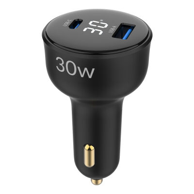 Juo 30W Led Ekranlı Type-C + USB-A Araç Şarj Aleti iPhone & Android & Tablet Araç içi Şarj Cihazı - 3