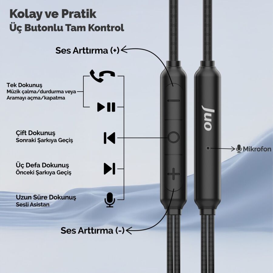 Juo 3.5mm Jack Girişli Mikrofonlu Kablolu Kulak İçi Kulaklık - 3