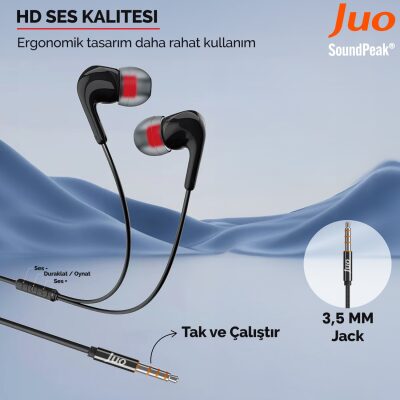 Juo 3.5mm Jack Girişli Mikrofonlu Kablolu Kulak İçi Kulaklık - 2
