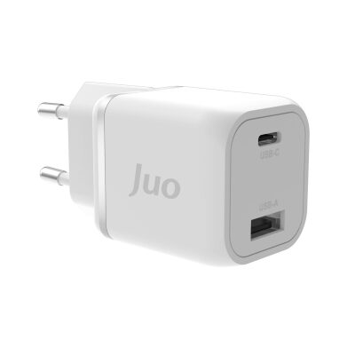 Juo 35W GaN USB-C + USB-A Şarj Aleti iPhone & iPad & Samsung PPS Uyumlu PD QC4.0 Type-C Hızlı Şarj Cihazı Beyaz