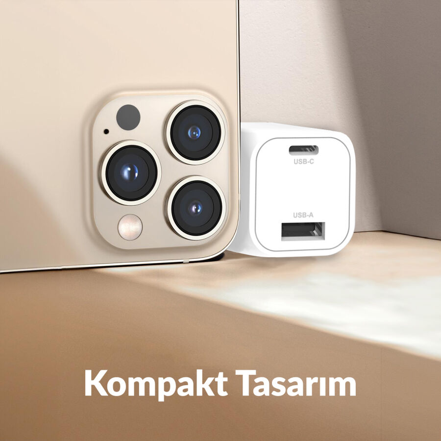 Juo 35W GaN USB-C + USB-A Şarj Aleti iPhone & iPad & Samsung PPS Uyumlu PD QC4.0 Type-C Hızlı Şarj Cihazı Beyaz - 7